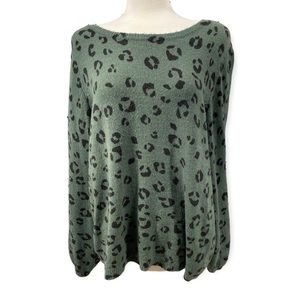 Elle Cheetah Sweater Green Bell Sleeve Size XL